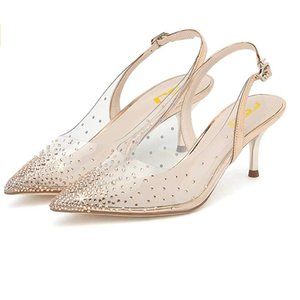 FSJ Crystal Studded Clear Pumps Sandals